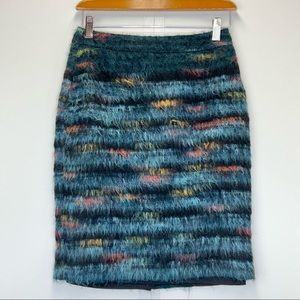 Anthropologie Maeve Pencil Skirt Women's 2 Feathered Wool Blue Knee Length